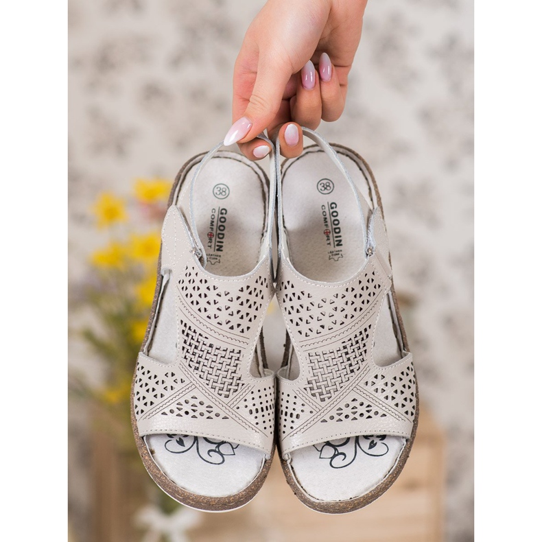 Goodin Sandales compensées ajourées gris 1