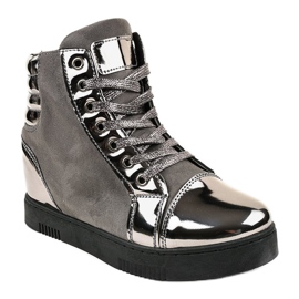 Baskets En Daim Laqué Gris TL-57 2