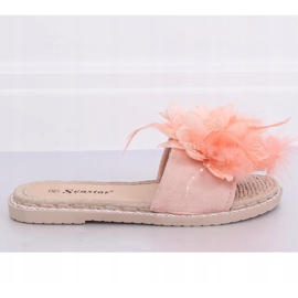 Chaussons femme rose avec plumes CK131P Rose 1