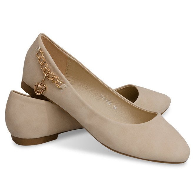 Ballerines avec chaîne en or et coeur Y20-90B Beige noir 1