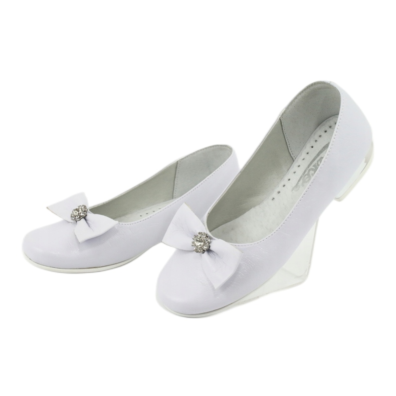 Ballerinas de filles en cuir blanc Miko 800 avec un arc 3