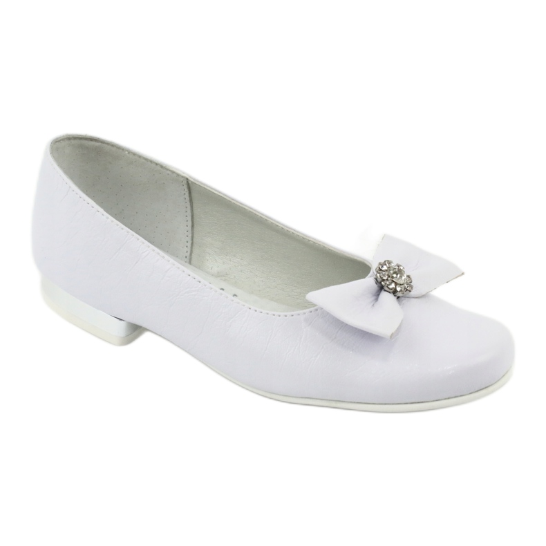 Ballerinas de filles en cuir blanc Miko 800 avec un arc 1