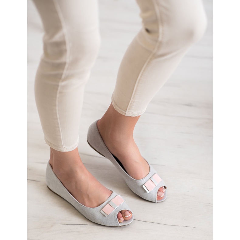 Vinceza Ballerines à bout ouvert gris 1