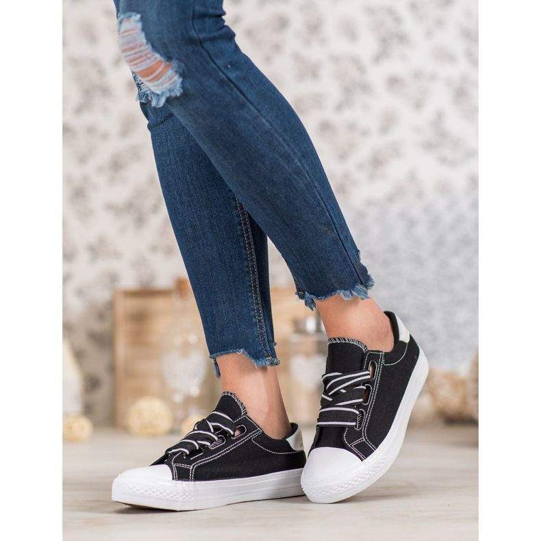 SHELOVET Baskets confortables en textile noir 1