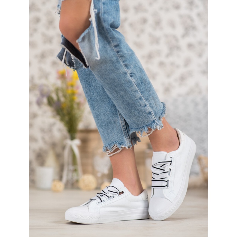 SHELOVET Baskets confortables en textile blanc 2
