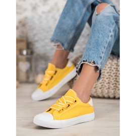 SHELOVET Baskets confortables en textile jaune 4