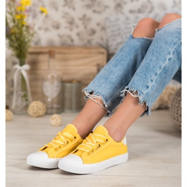 SHELOVET Baskets confortables en textile jaune 3