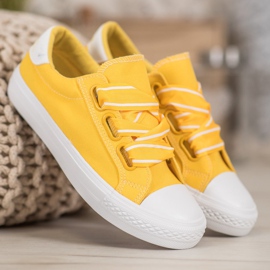 SHELOVET Baskets confortables en textile jaune 2