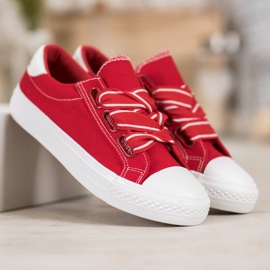 SHELOVET Baskets confortables en textile rouge 4