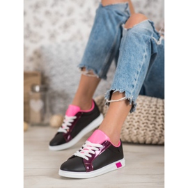 Ideal Shoes Baskets à la mode avec cuir écologique le noir multicolore 2