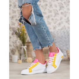 Ideal Shoes Baskets à la mode avec cuir écologique blanche orange rose multicolore jaune 4