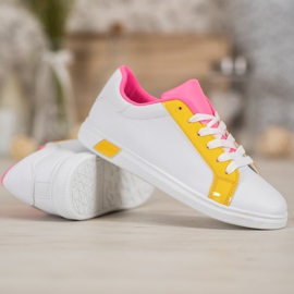 Ideal Shoes Baskets à la mode avec cuir écologique blanche orange rose multicolore jaune 5