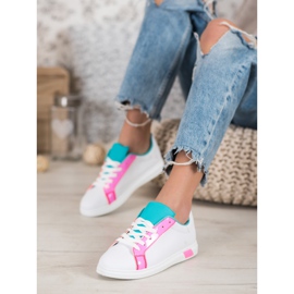Ideal Shoes Baskets à la mode avec cuir écologique blanche bleu rose multicolore 2