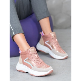 Ideal Shoes Bottes hautes sur la plate-forme rose multicolore 1 Ideal Shoes Bottes hautes sur la plate-forme rose multicolore 1