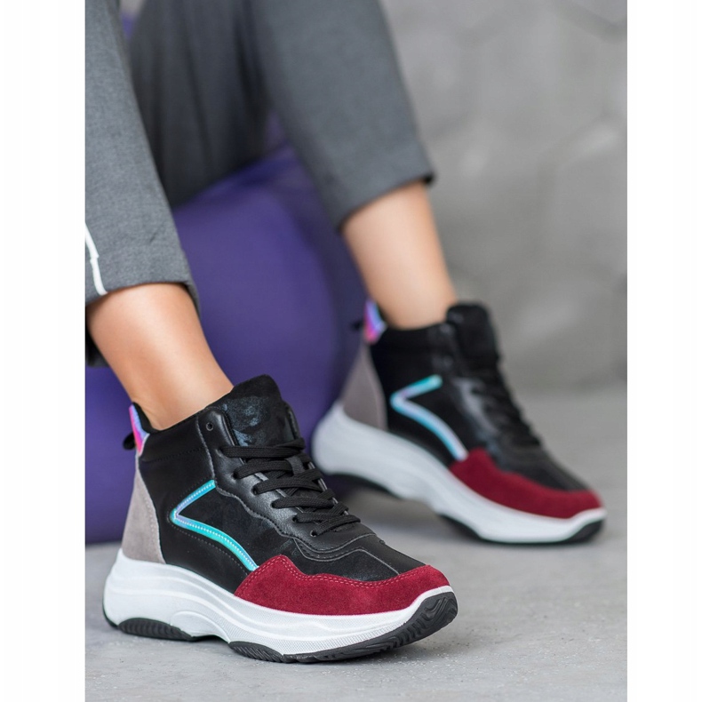 Ideal Shoes Bottes hautes sur la plate-forme noir multicolore 1