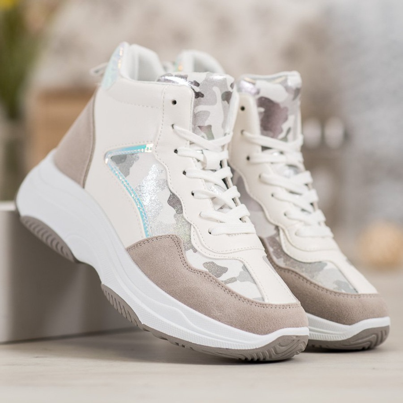 Ideal Shoes Bottes hautes sur la plate-forme blanc brun multicolore 1