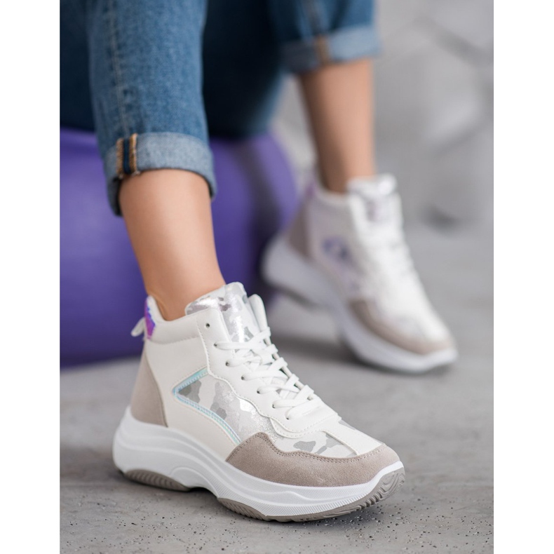 Ideal Shoes Bottes hautes sur la plate-forme blanc brun multicolore 2