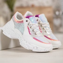 SHELOVET Baskets à paillettes sur la plateforme blanc gris multicolore 1