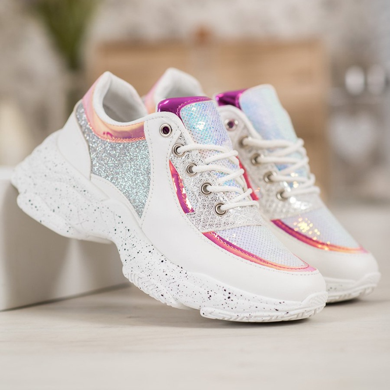 SHELOVET Baskets à paillettes sur la plateforme blanche gris multicolore 1 SHELOVET Baskets à paillettes sur la plateforme blanche gris multicolore 1