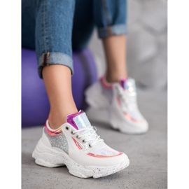 SHELOVET Baskets à paillettes sur la plateforme blanc gris multicolore 2
