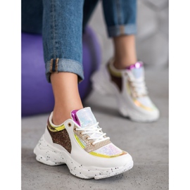 SHELOVET Baskets à paillettes sur la plateforme blanche jaune 2