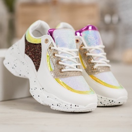 SHELOVET Baskets à paillettes sur la plateforme blanche jaune 3