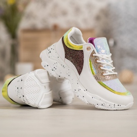SHELOVET Baskets à paillettes sur la plateforme blanche jaune 4