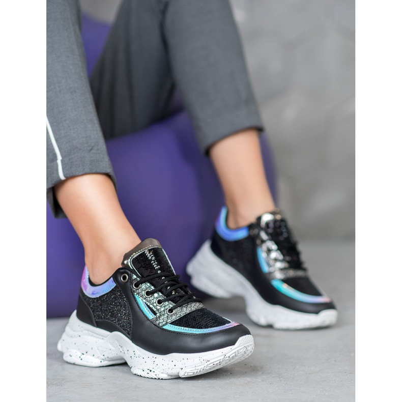 SHELOVET Baskets à paillettes sur la plateforme le noir multicolore 1