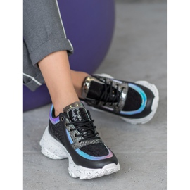 SHELOVET Baskets à paillettes sur la plateforme le noir multicolore 2