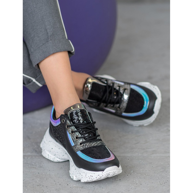 SHELOVET Baskets à paillettes sur la plateforme noir multicolore 2