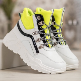 Ideal Shoes Bottes de mode blanche multicolore jaune 2