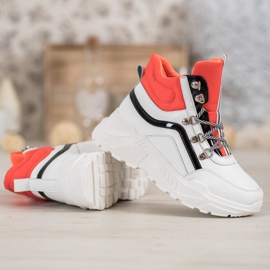 Ideal Shoes Bottes de mode blanche orange multicolore 1 Ideal Shoes Bottes de mode blanche orange multicolore 1