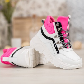Ideal Shoes Bottes de mode blanche rose multicolore 1