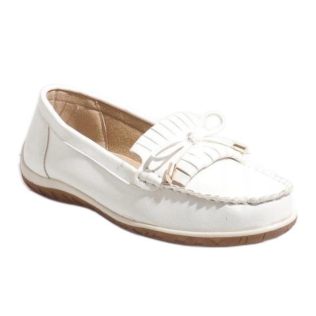 Mocassins ballerines blanches à franges MDM126 1