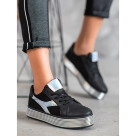 Ideal Shoes Baskets à effet holo noir jaune 1