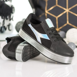 Ideal Shoes Baskets à effet holo le noir jaune 4