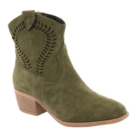 M.Daszyński Bottes de cowboy décontractées pour femmes Daszyński 1921, en daim vert 1