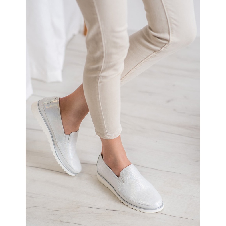 Sergio Leone Chaussures à enfiler argentées gris 1