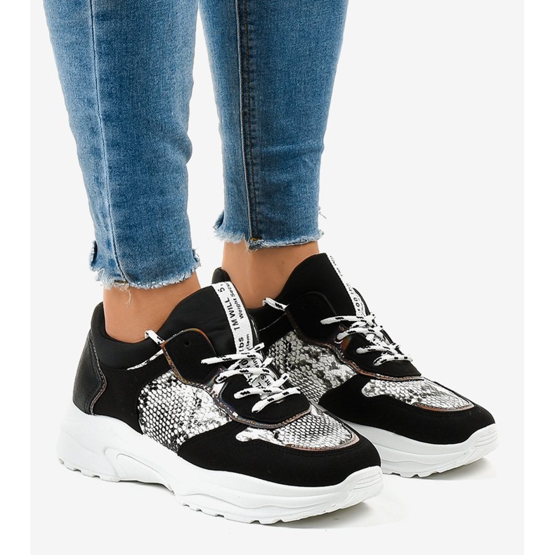 Baskets noires effet serpent YL-8 le noir 1