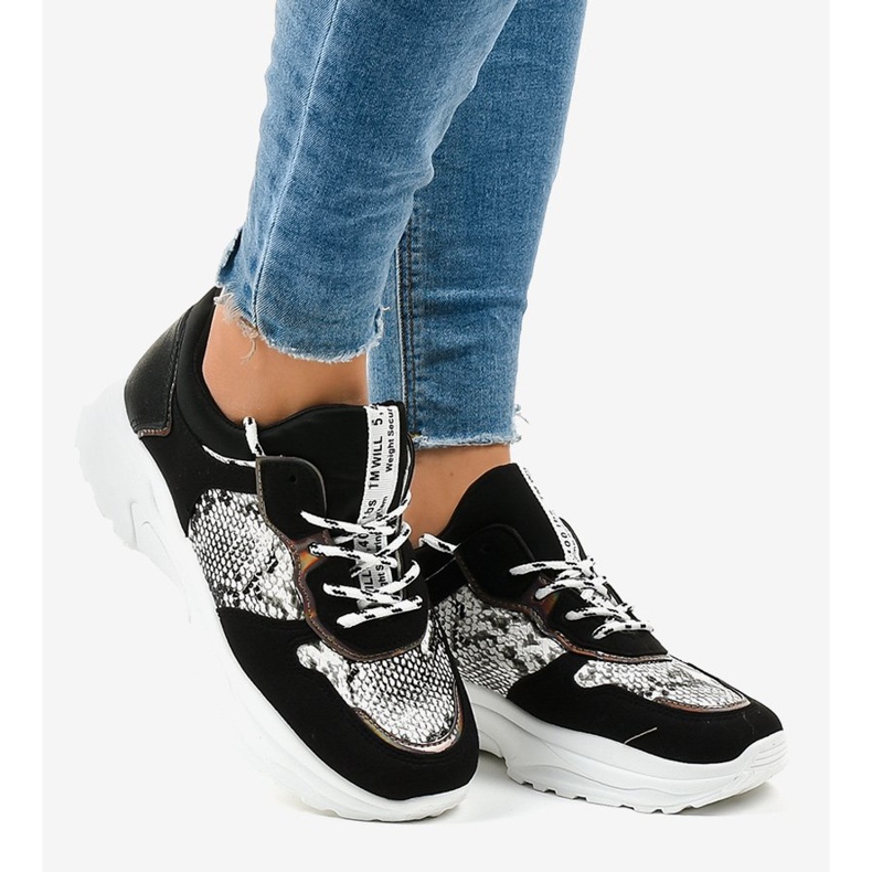 Baskets noires effet serpent YL-8 le noir 2