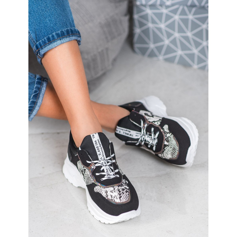 SHELOVET Baskets noires à imprimé serpent le noir multicolore 1