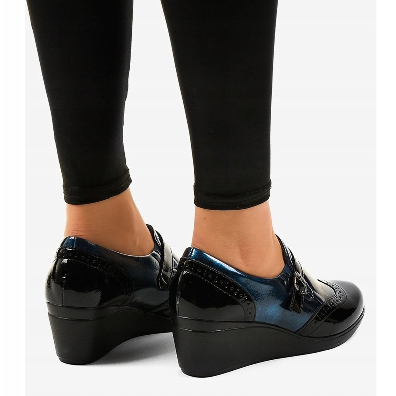 Chaussures compensées noires 7-9021 bleu marine 2