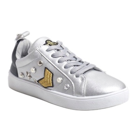 Baskets argentées 856-Y richement décorées noir gris 1