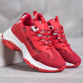 SHELOVET Baskets à plateforme à imprimé serpent rouge 2