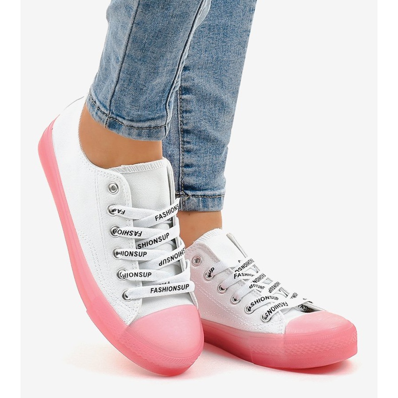 Baskets blanches à semelle rose LTD205-2 2