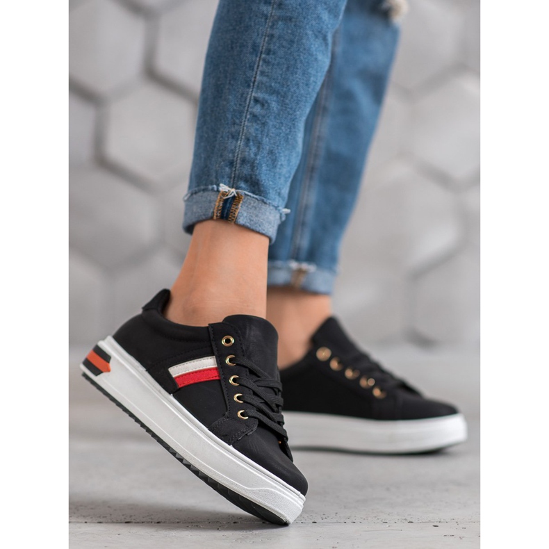 SHELOVET Chaussures de sport en cuir écologique noir 1