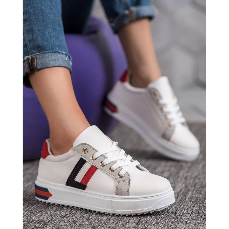 SHELOVET Chaussures de sport en cuir écologique blanche multicolore 2