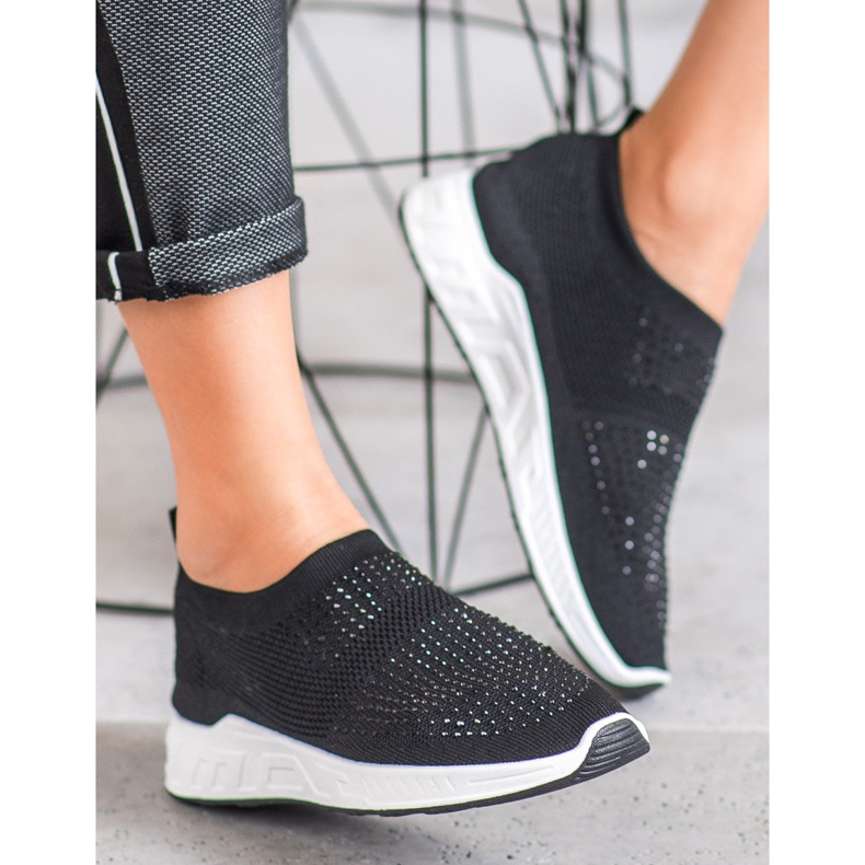 SHELOVET Chaussures à enfiler avec cristaux noir 2