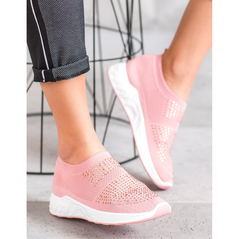 SHELOVET Chaussures à enfiler avec cristaux rose 2