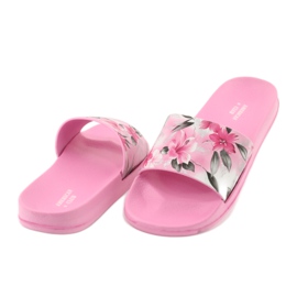 Chaussons American Club profil fleurs roses blanche gris vert 4